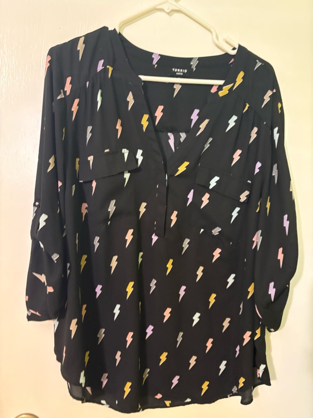 torrid Black Lightning Bolt Pullover Tunic with Pastel Bolts